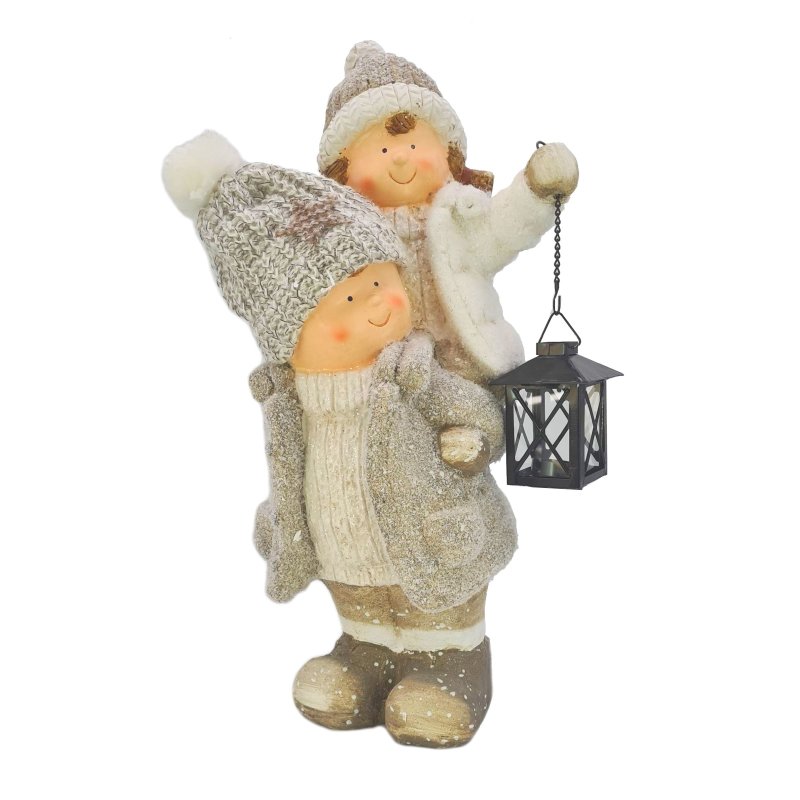 Wichtelstube-Kollektion XXXL 48cm Winterkinder Junge + Mädchen  Weihnachtsfigur Keramikfigur Weihnachten Dekofigur Gartenfigur