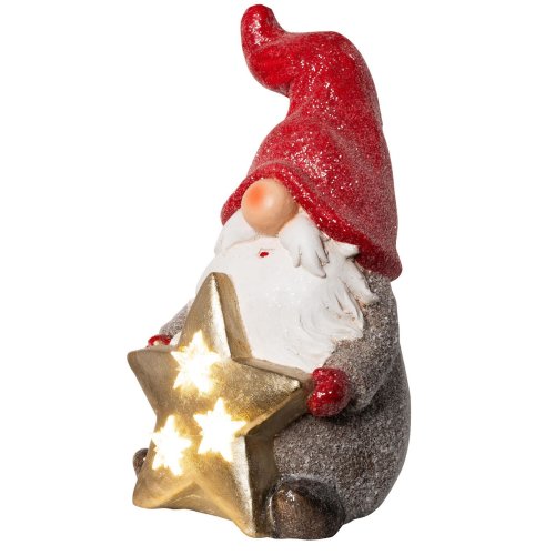 Wichtelstube-Kollektion XL Wichtel Figuren inkl Fernbedienung rot Weihnachten 37cm mit LED Stern Weihnachtsdeko aussen Garten