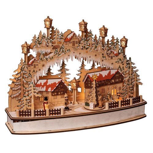 Wichtelstube-Kollektion LED Schwibbogen Weihnachten, Schwippbogen Lichterbogen mit Timer Batteriebetrieb und Trafo möglich, Lichterbogen Weihnachten Echtholz