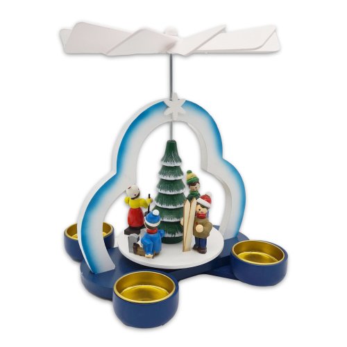 Wichtelstube-Kollektion Weihnachtspyramide für Teelichter 22cm Hoch, Holz Pyramide Weihnachten Tischpyramide für Teelichtern
