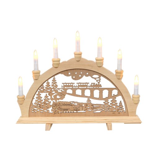 Wichtelstube-Kollektion Holz Schwibbogen "Eisenbahn" Lichterbogen, handwerklich hochwertige Weihnachtsdeko, 45 x 4 x 33 cm