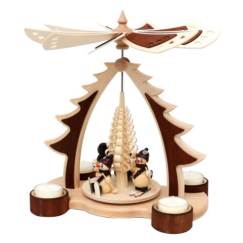 Wichtelstube-Kollektion Holz Weihnachtsyramide Schneemänner Teelicht Pyramide