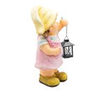 Wichtelstube-Kollektion Gartenfigur XL Bauerntochter Lisa mit Laterne Dekofigur Outdoor 40cm hoch Gartedeko Wetterfest für Außen Polyresin Gartenkinder