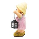 Wichtelstube-Kollektion Gartenfigur XL Bauerntochter Lisa mit Laterne Dekofigur Outdoor 40cm hoch Gartedeko Wetterfest für Außen Polyresin Gartenkinder