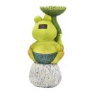 Wichtelstube-Kollektion XXL LED Gartenfigur ca. 58cm groß Frosch Deko Vogeltränke solar Willkommen Schriftzug Gartendeko stehend frostsicher für Garten Balkon
