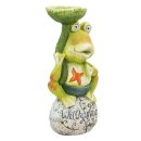 Wichtelstube-Kollektion XXL LED Gartenfigur ca. 58cm groß Frosch Deko Vogeltränke solar Willkommen Schriftzug Gartendeko stehend frostsicher für Garten Balkon
