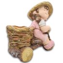 Wichtelstube-Kollektion XL Gartenfigur Katharina auf Dreirad Dekofigur mit Blumentopf Outdoor 40cm hoch 40cm breit Gartenfiguren Wetterfest für Außen Gartendeko