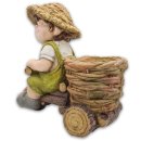 Wichtelstube-Kollektion XL Gartenfigur Martin auf Dreirad Dekofigur mit Blumentopf Outdoor 40cm hoch 40cm breit Gartenfiguren Wetterfest für Außen Gartendeko