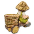 Wichtelstube-Kollektion XL Gartenfigur Martin auf Dreirad Dekofigur mit Blumentopf Outdoor 40cm hoch 40cm breit Gartenfiguren Wetterfest für Außen Gartendeko