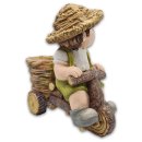 Wichtelstube-Kollektion XL Gartenfigur Martin auf Dreirad Dekofigur mit Blumentopf Outdoor 40cm hoch 40cm breit Gartenfiguren Wetterfest für Außen Gartendeko