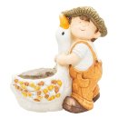 Wichtelstube-Kollektion XL Gartenfigur Dekofigur Martin mit Gans als Blumentopf Gartendeko Figuren für draußen ca. 40 cm groß Outdoor Gartendekoration