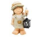 Wichtelstube-Kollektion Gartenfigur Melanie mit Teelicht Laterne Gartendeko ca 33cm groß MGO Dekofigur outdoor für draußen wetterfest Gartendekoration