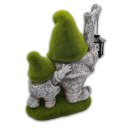 Wichtelstube-Kollektion Gartenzwerge Moos Wichtel für den Garten XXL mit Laterne Gartenfigur aus Stein Gartendeko Figuren beflockt Gartenfiguren Frühlingsdeko