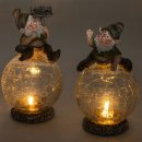 Wichtelstube-Kollektion 2er Set LEL Leuchtkugel Garten mit Wichtel Gartenleuchten Deko draußen Gartenbeleuchtung LED-Kugel Balkon ca 16,5cm hoch