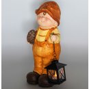 Wichtelstube-Kollektion XL 35cm hoch Ludwig stehende Aussenfigur mit Laterne für den Frühherbst Gartendeko für den Herbst deko Figur Garten MGO mit Laterne für Teelicht wetterfest