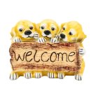 Wichtelstube-Kollektion Gartenfigur Hunde Welpen Figuren Gartendeko Tiere für außen Polyresin 27 x 11 x 22cm mit Willkommen Schild f. Tür Eingang Hund wetterfest