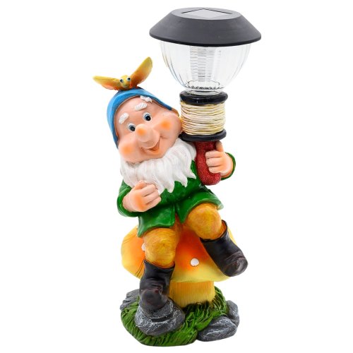Wichtelstube-Kollektion Gartenzwerg Manfred, Gartenfigur mit Solarlampe