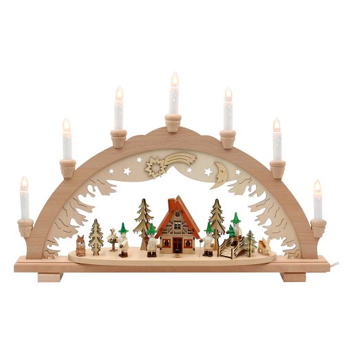 Wichtelstube-Kollektion Holz Schwibbogen Lichterbogen Waldwichtel XL 57cm Schwippbogen Weihnachten Weihnachtsbogen Schwibbogen Weihnachten 10 Kerzen 230V Anschluss