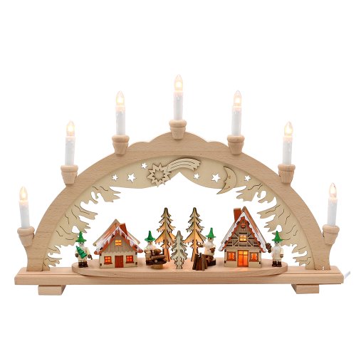 Holz Schwibbogen "Waldwichtel Szene" innen beleuchtet (Premiumholz) 57 x 9 x 38 cm 230 V Kabel; 10 flammig; SPK;
