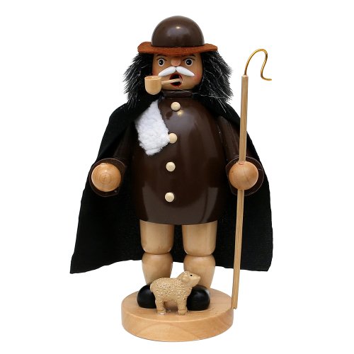 Wichtelstube-Kollektion  XL Holz Räuchermann "Schafhirte" mit Hirtenstab & Schaf, detailgetreue Räucherfigur  11,5 x 9,5 x 20 cm
