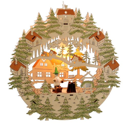 Wichtelstube-Kollektion Fensterbild beleuchtet Wichtel am Lager Weihnachtsdeko für das Fenster Holz, 29,5 x 5 x 30cm Fensterbilder Weihnachten