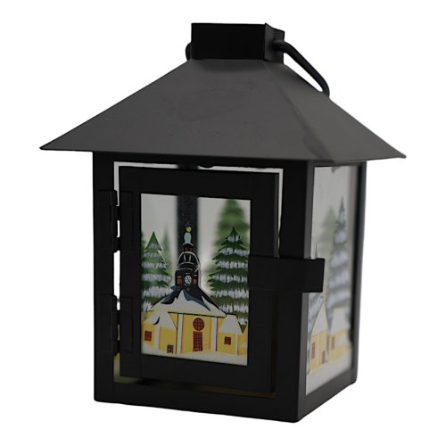 Metall Laterne mit Weihnachtsmotiven rechteckig (handbemalt) 3-fach sort. 12 x 12 x 16 cm