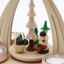 Wichtelstube-Kollektion Holz Weihnachtspyramide Tischpyramide aus feinsten Buchenholz, Waldwichtel Pilzsammler für 4 Teelichter ,14 x 18 x 24 cm Pyramide Weihnachten