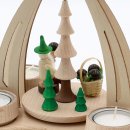 Wichtelstube-Kollektion Holz Weihnachtspyramide Tischpyramide aus feinsten Buchenholz, Waldwichtel Pilzsammler für 4 Teelichter ,14 x 18 x 24 cm Pyramide Weihnachten