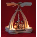 Wichtelstube-Kollektion Weihnachtspyramide für 4 Teelichter Teelichter 24cm mit handwerklich gestalteten "Schneemannfiguren" Größe: ca. 14x18x24cm #1