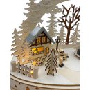 Wichtelstube-Kollektion LED Schwibbogen Weihnachtsdorf mit drehenden Baum, Schwippbogen Weihnachten mit Bewegung, Lichterbogen Echtholz batteriebetrieben mit integegreirten Timer
