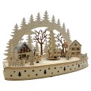 Wichtelstube-Kollektion LED Schwibbogen Weihnachtsdorf mit drehenden Baum, Schwippbogen Weihnachten mit Bewegung, Lichterbogen Echtholz batteriebetrieben mit integegreirten Timer