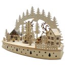 Wichtelstube-Kollektion LED Schwibbogen Weihnachtsdorf mit drehenden Baum, Schwippbogen Weihnachten mit Bewegung, Lichterbogen Echtholz batteriebetrieben mit integegreirten Timer