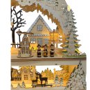 Wichtelstube Kollektion LED Schwibbogen Fachwerkhaus Kurrenden vor Weihnachtspyramide Lichterbogen Weihnachten Schwippbogen mit zusätzlichem Podest Holz