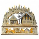 Wichtelstube Kollektion LED Schwibbogen Fachwerkhaus Kurrenden vor Weihnachtspyramide Lichterbogen Weihnachten Schwippbogen mit zusätzlichem Podest Holz