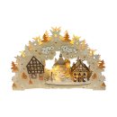 Wichtelstube-Kollektion LED Schwibbogen Fachwerkhäuser Lichterbogen Weihnachten beidseitig bemalt Schwippbogen Echtholz batteriebetrieben mit integriertenTimer 45cm