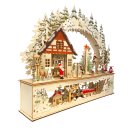 Wichtelstube-Kollektion XL LED Schwibbogen Wichtelwerkstatt Lichterbogen Weihnachten Echtholz beidseitig bemalt Schwippbogen mit Podest
