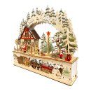 Wichtelstube-Kollektion XL LED Schwibbogen Wichtelwerkstatt Lichterbogen Weihnachten Echtholz beidseitig bemalt Schwippbogen mit Podest