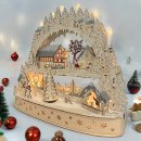 Wichtelstube-Kollektion XXL LED Schwibbogen Weihnachtsdorf, Lichterbogen mit Podest mehrere Ebenen und Bewegung Schwippbogen mit drehenden Weihnachtsbaum Echtholz