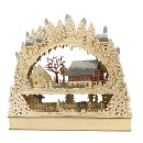 Wichtelstube-Kollektion XXL LED Schwibbogen Weihnachtsdorf, Lichterbogen mit Podest mehrere Ebenen und Bewegung Schwippbogen mit drehenden Weihnachtsbaum Echtholz