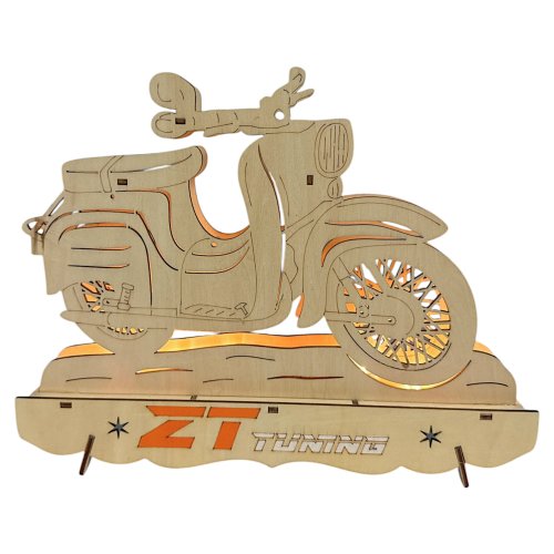 Wichtelstube-Kollektion Moped Schwibbogen Schwalbe KR51 DDR Lichterbogen Weihnachtsgeschenk Holzdeko Weihnachten Garage Bastler Fensterbild mit LED Beleuchtung 28x5x22cm Batteriebetrieb inkl. Timer