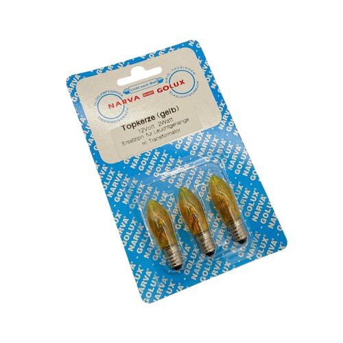 3x Narva Riffelkerze12 Volt 2 Watt Sockel E10, Gelb