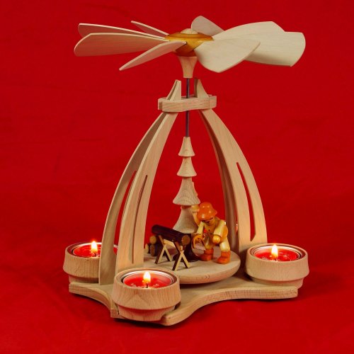 Wichtelstube-Kollektion Weihnachtspyramide f. Teelichter 24cm mit "Waldleute" Pyramide Teelichter