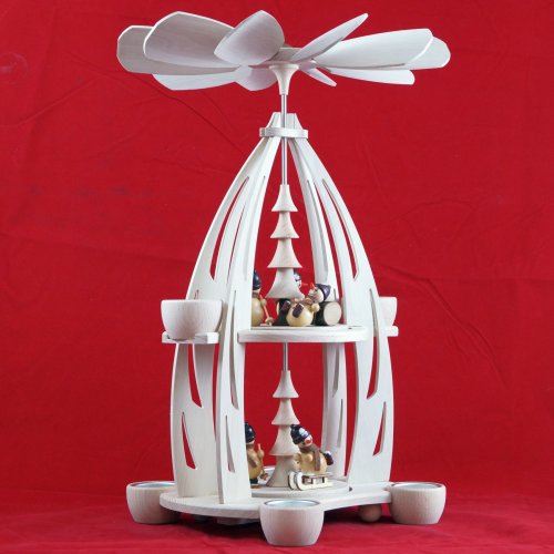 Wichtelstube-Kollektion XXL Weihnachtspyramide Schneemänner Pyramide Weihnachten aus Holz für Teelichter 24 x 24 x 49 cm Teelichtpyraminde aus feinsten Buchenholz