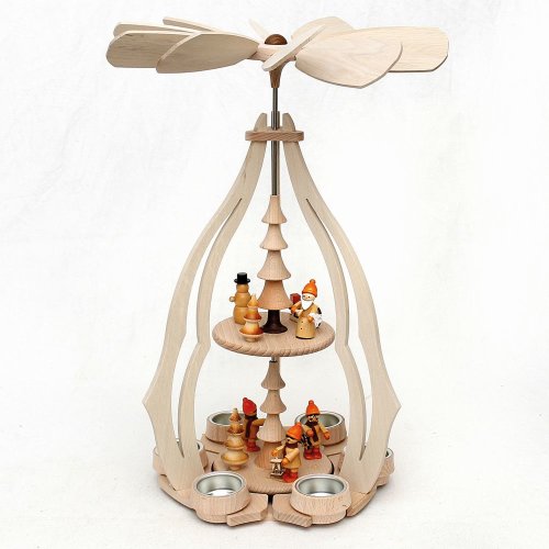 Wichtelstube-Kollektion XXL Weihnachtspyramide Winterkinder Pyramide Weihnachten aus Holz für Teelichter 24 x 24 x 45 cm Teelichtpyraminde aus feinsten Buchenholz
