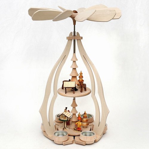 Wichtelstube-Kollektion XXL Weihnachtspyramide Vogelfütterung Pyramide Weihnachten aus Holz für Teelichter 24 x 24 x 45 cm Teelichtpyraminde aus feinsten Buchenholz