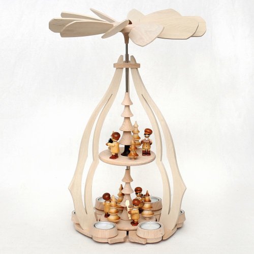 Wichtelstube-Kollektion XXL Weihnachtspyramide Weihnachtsbäckerei Pyramide Weihnachten aus Holz für Teelichter 24 x 24 x 45 cm Teelichtpyraminde aus feinsten Buchenholz