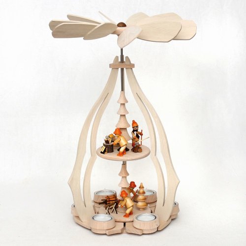 Wichtelstube-Kollektion XXL Weihnachtspyramide Waldleute Pyramide Weihnachten aus Holz für Teelichter 24 x 24 x 45 cm Teelichtpyraminde aus feinsten Buchenholz