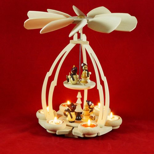 Wichtelstube-Kollektion XXL Weihnachtspyramide Schneemannfiguren Pyramide Weihnachten aus Holz für Teelichter 24 x 24 x 45 cm Teelichtpyraminde aus feinsten Buchenholz