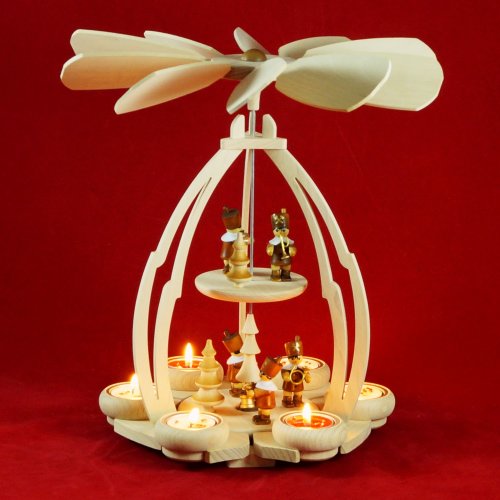 Wichtelstube-Kollektion XXL Weihnachtspyramide f. Teelichter, Pyramide Weihnachten aus feinsten Buchenholz Teelichtpyramide, Weihnachtsdeko Holz