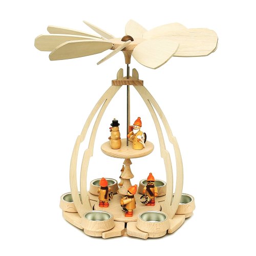 Wichtelstube-Kollektion Weihnachtspyramide "Winterfiguren" Pyramide Teelichter  Holz 24 x 24 x 35 cm